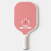 Red Gingham Kariert mit Red Tiger Head und Name Pickleball Schläger (Rückseite)