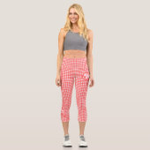 Red Gingham Kariert mit White Elephant und Name Capri Leggings (Vorderseite)