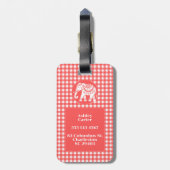 Red Gingham Kariert mit White Elephant und Name Gepäckanhänger (Rückseite vertikal)