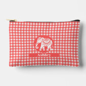 Red Gingham Kariert mit White Elephant und Name Zubehörtasche (Vorderseite)
