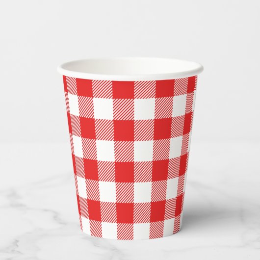 Red Gingham Kariert Pattern Pappbecher (Rückseite)