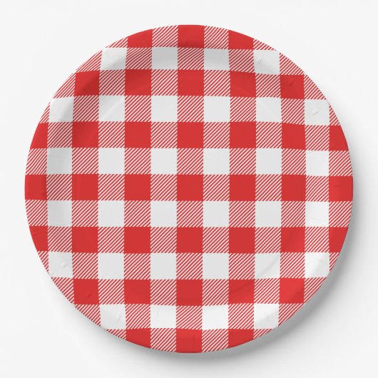 Red Gingham Kariert Pattern Pappteller (Vorderseite)