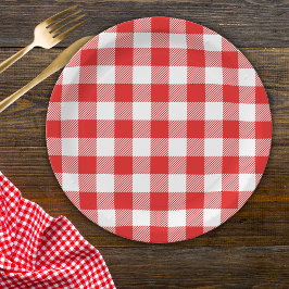 Red Gingham Kariert Pattern Pappteller
