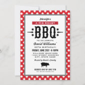 Red Gingham Kariert Pig Roast GRILLEN Birthday Par Einladung (Vorderseite)