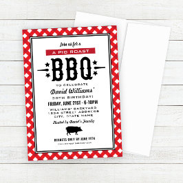 Red Gingham Kariert Pig Roast GRILLEN Birthday Par Einladung