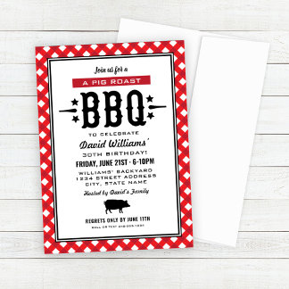 Red Gingham Kariert Pig Roast GRILLEN Birthday Par Einladung