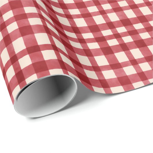 Red Gingham Kariert Traditionelles Minimales Weihn Geschenkpapier (Rolleneckpunkt)