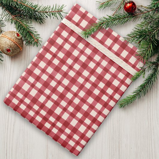 Red Gingham Kariert Traditionelles Minimales Weihn Geschenkpapier