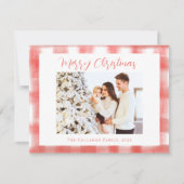 Red Gingham Kariert Watercolor Foto Weihnachten (Vorderseite)