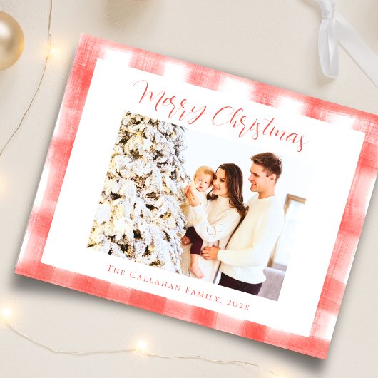 Red Gingham Kariert Watercolor Foto Weihnachten