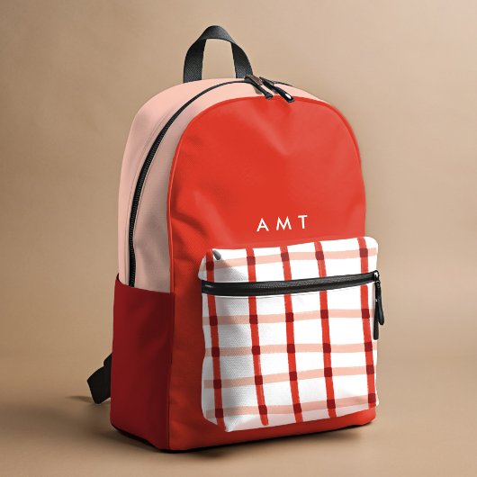 Red Gingham Karierte Personalisierte Namen Initial Bedruckter Rucksack