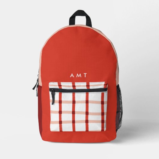 Red Gingham Karierte Personalisierte Namen Initial Bedruckter Rucksack (Vorderseite)