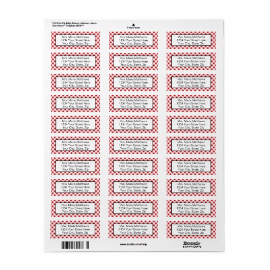 Red Gingham Karo Address Mailing Labels (Vorne)