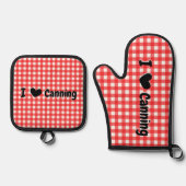 Red Gingham Karo I Heart Canning Jar Ofenhandschuh & Topflappen-Set (Vorderseite)