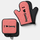 Red Gingham Karo I Heart Canning Jar Ofenhandschuh & Topflappen-Set (Vorderseite/Rückseite)