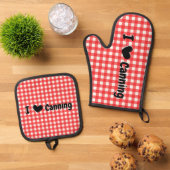 Red Gingham Karo I Heart Canning Jar Ofenhandschuh & Topflappen-Set (Oben Unten)