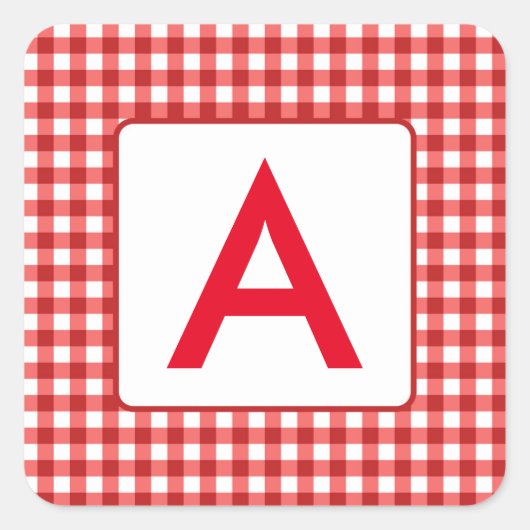 Red Gingham Karo Monogram Square Stickers (Vorderseite)