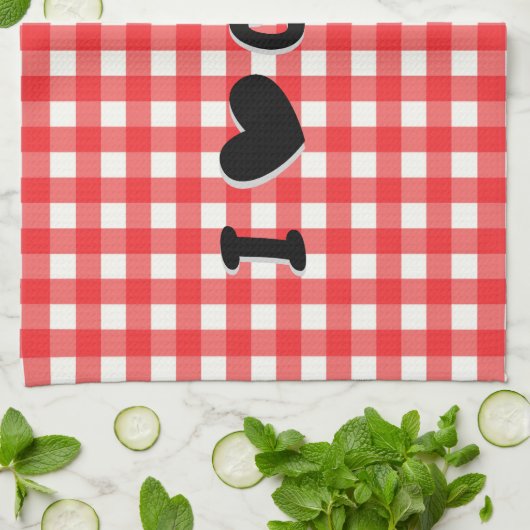 Red Gingham Karo Muster I Herzenssortierung Geschirrtuch (Gefaltet)