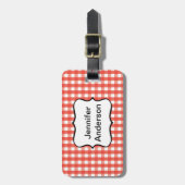 Red Gingham Karo Pattern Gepäckanhänger (Vorderseite vertikal)