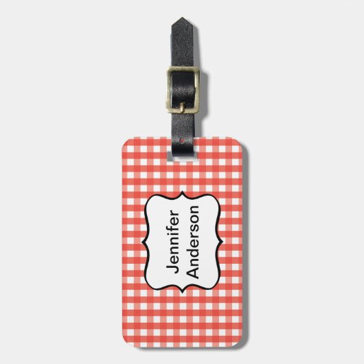 Red Gingham Karo Pattern Gepäckanhänger (Vorderseite vertikal)