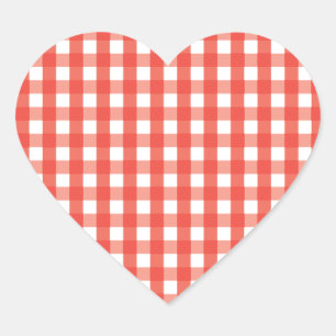 Red Gingham Karo Pattern Herz-Aufkleber