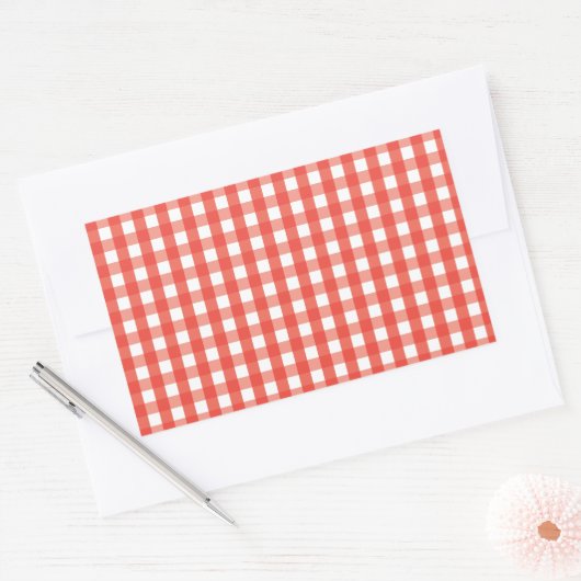 Red Gingham Karo Pattern Rechteckiger Aufkleber (Umschlag)