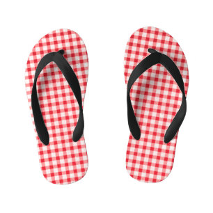 Red Gingham Kids Flip Flops Kinderbadesandalen