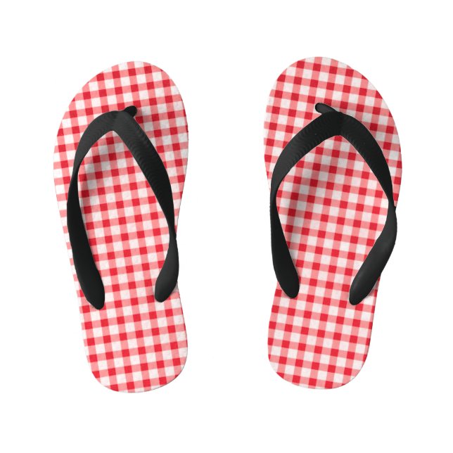 Red Gingham Kids Flip Flops Kinderbadesandalen (Fußbett)