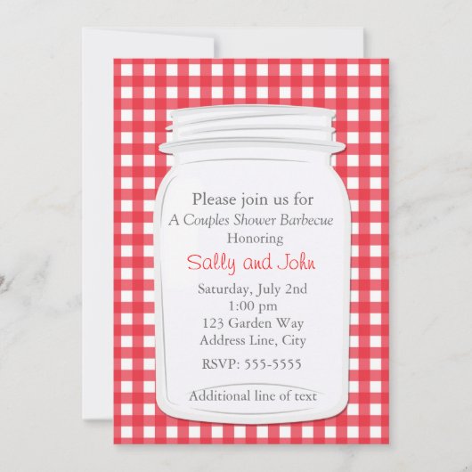 Red Gingham Mason Jar Country Picnic Summer Invite Einladung (Vorderseite)