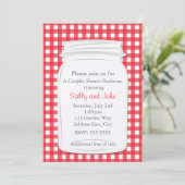 Red Gingham Mason Jar Country Picnic Summer Invite Einladung (Stehend Vorderseite)