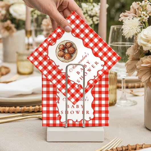 Red Gingham Meatball Baby Shower Serviette