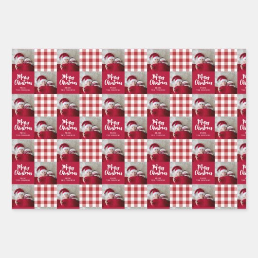 Red Gingham Merry Christmas Wrapping Paper Geschenkpapier Set (Vorderseite 3)