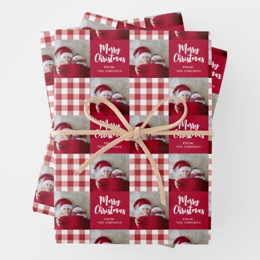 Red Gingham Merry Christmas Wrapping Paper Geschenkpapier Set (Beispiel)