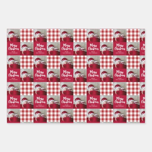 Red Gingham Merry Christmas Wrapping Paper Geschenkpapier Set (Vorderseite)
