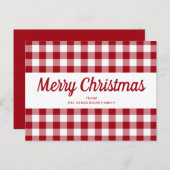 Red Gingham Merry Weihnachtskritik Postkarte (Vorne/Hinten)