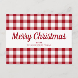 Red Gingham Merry Weihnachtskritik Postkarte