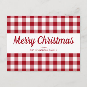 Red Gingham Merry Weihnachtskritik Postkarte