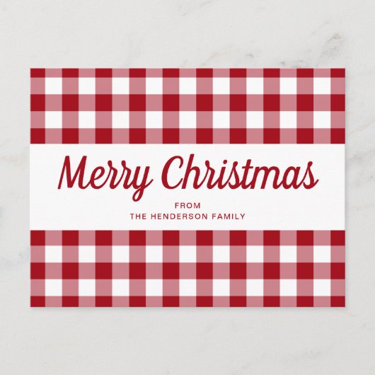 Red Gingham Merry Weihnachtskritik Postkarte (Vorderseite)