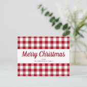 Red Gingham Merry Weihnachtskritik Postkarte (Stehend Vorderseite)