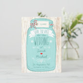 Red Gingham & Mint Mason Jar Save the Date (Stehend Vorderseite)