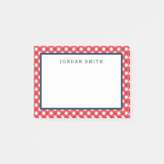 Red Gingham mit Blue Border Post-it Klebezettel (Vorderseite)