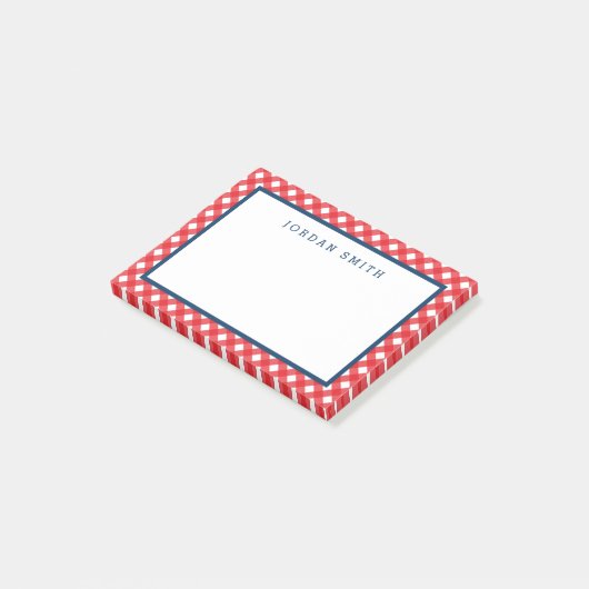 Red Gingham mit Blue Border Post-it Klebezettel (angewinkelt)