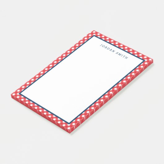 Red Gingham mit Blue Border Post-it Klebezettel (angewinkelt)