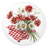 Red Gingham mit Red and White Blume Bouquet Keramikknauf (Vorderseite)