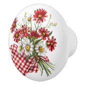 Red Gingham mit Red and White Blume Bouquet Keramikknauf (Rechts)