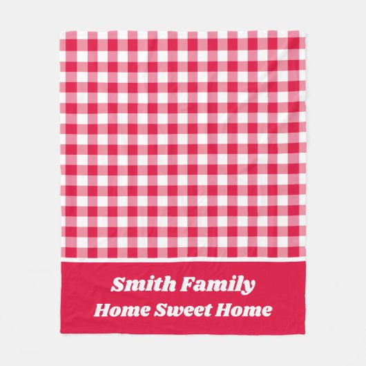 Red Gingham mit rotem Namen Border Fleecedecke (Vorderseite)