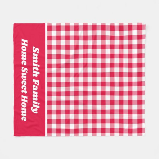 Red Gingham mit rotem Namen Border Fleecedecke (Vorderseite (Horizontal))