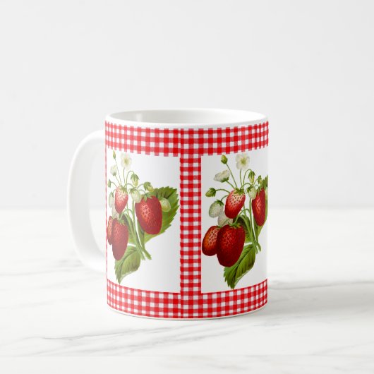 Red Gingham mit Strawberry Pattern Coffee Tasse (Vorderseite Links)