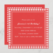 Red Gingham Monogram Birthday Party Einladung (Vorne/Hinten)