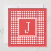 Red Gingham Monogram Birthday Party Einladung (Rückseite)